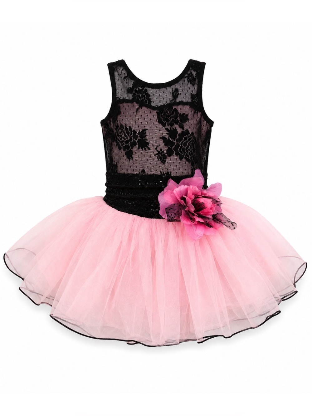 Weissman Pink & Black Lace Tutu Dance Tap Jazz Recital Costume Girls Dress 6/6X